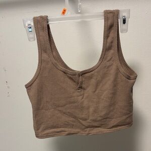 Brown Ribbed Crop Top